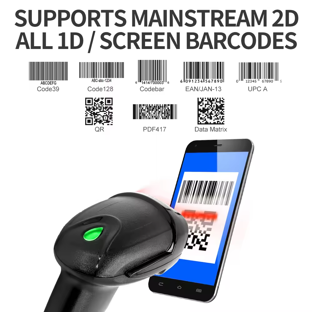 Scanner automatique de codes à barres avec écran de balayage, lecteur de codes QR 1D 2D portable, Scanner de codes à barres filaire X-760H